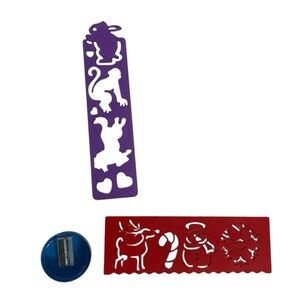 Stencils and Blue Manual Pencil Sharpener